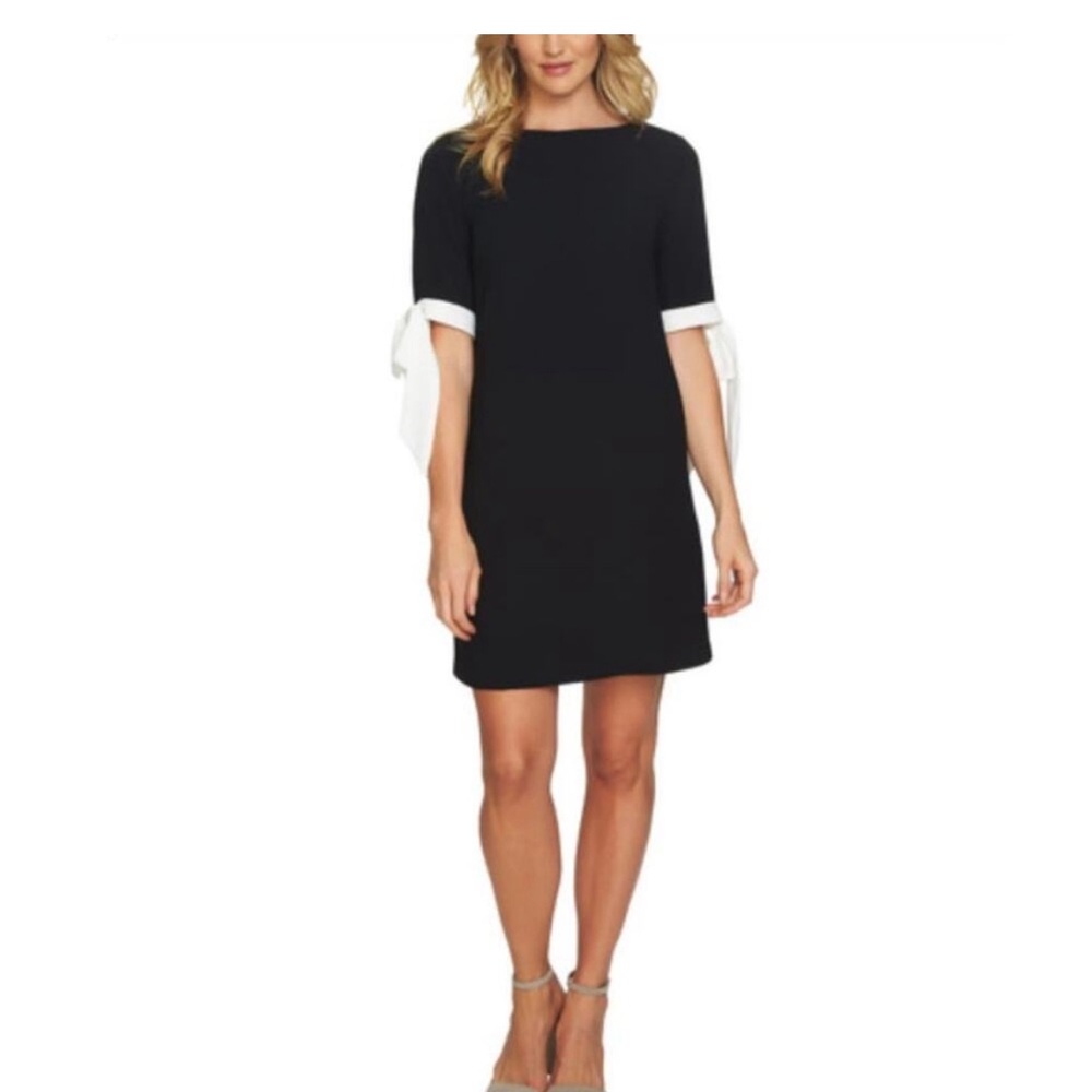 Cece Black and White Shift Dress with Bow Sleeves size 6